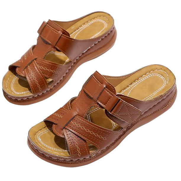 WDOplteas Sandalias Cuña Vintage Con Punta Abierta para Mujer Antideslizantes para Interiores Y Exteriores (marrón Oscuro 37)