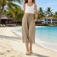 thumbnail image 5 of Girls' Solid Color Cotton Linen Casual Pants,Elastic Drawstring Waist 3/4 Length Capri with Pockets,Loose Fit for Daily Wear, School, Summer Activities,Breathable and Comfortable - Khaki, 5 of 9