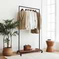 thumbnail image 3 of Parisloft Metal Garment Racks, Rolling Clothes Rack with Lockable Wheels, Industrial Pipe Style, Rustic Finish, 1-Rod & 1-Shelf, 3 of 11