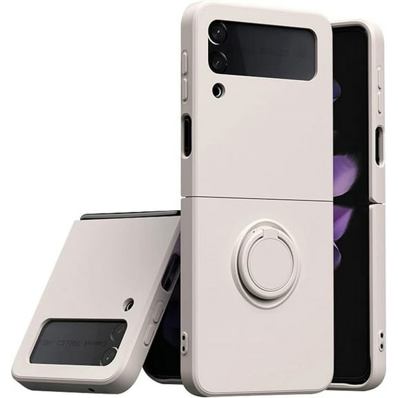 Compatible with Samsung Galaxy Z Flip 4 Case Cell Phone Finger Ring Kickstand Heat Dissipation Shockproof Protective Folding Smartphone Cover[Ultra Thin Slim] Flexible Soft Resistant Drop Shock-White