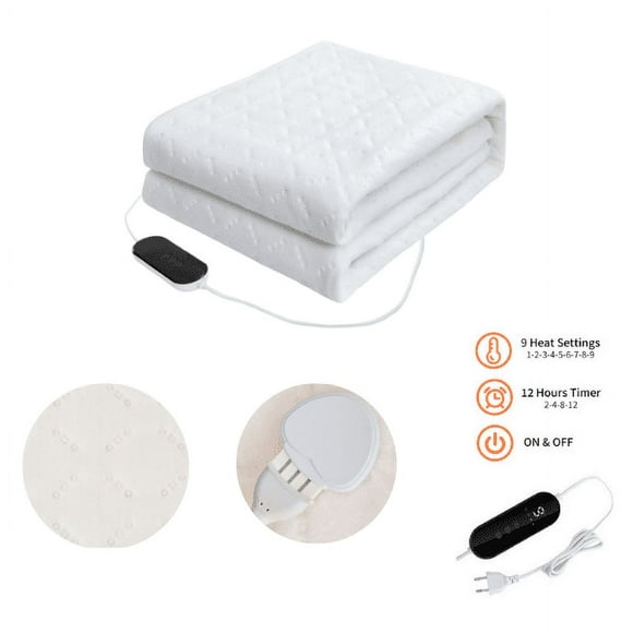 King Size Electric Heated Mattress Pad 9 Heat Levels Auto Off Dual Control 130*188cm