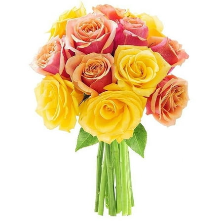 KaBloom : 6 Orange Roses, 6 Yellow Roses, 3 Greens, Next-Day Delivery, Gift for Every Occasion.