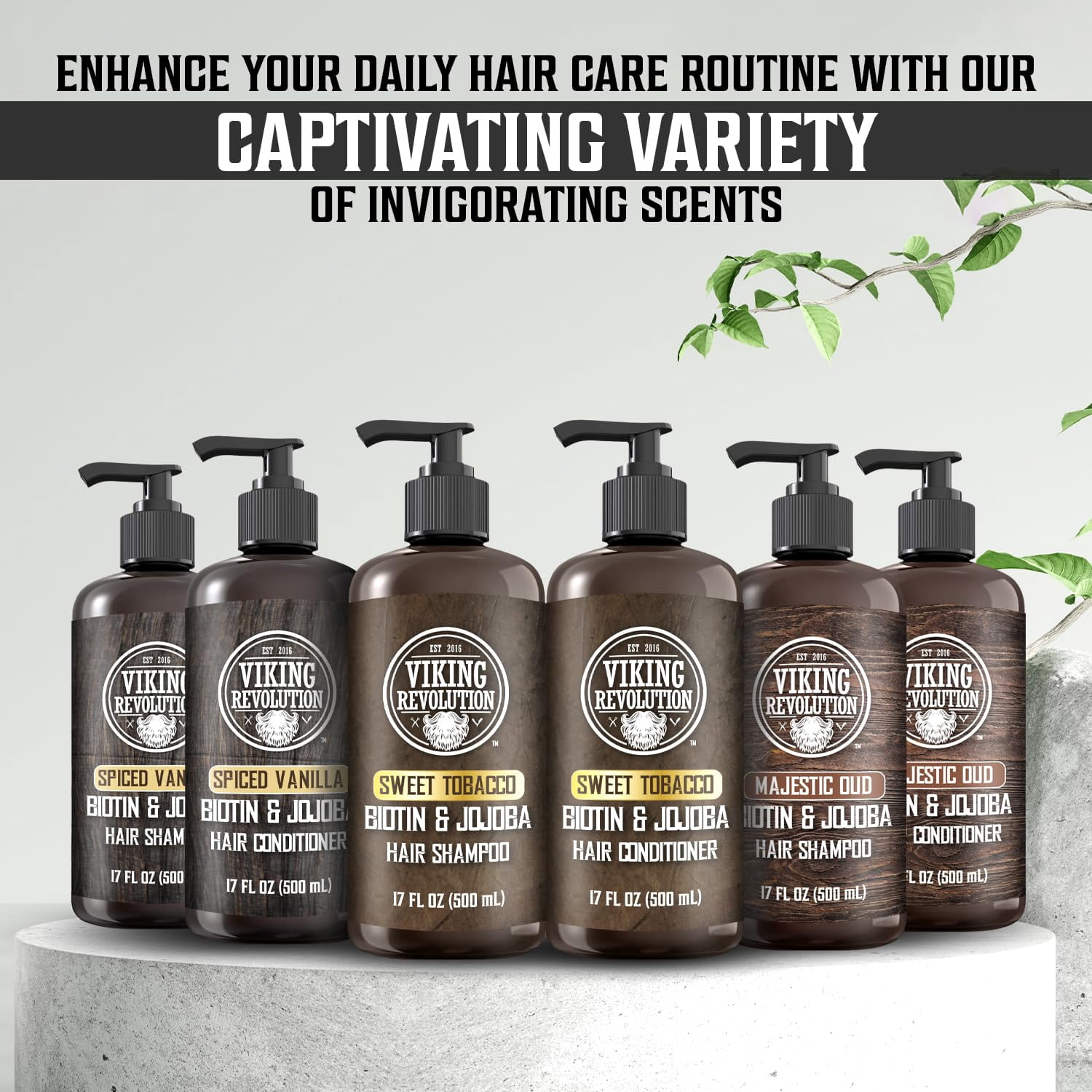 Viking Revolution Spiced Vanilla Mens Shampoo and Conditioner Set with Biotin and Jojoba Oil (17 Oz)