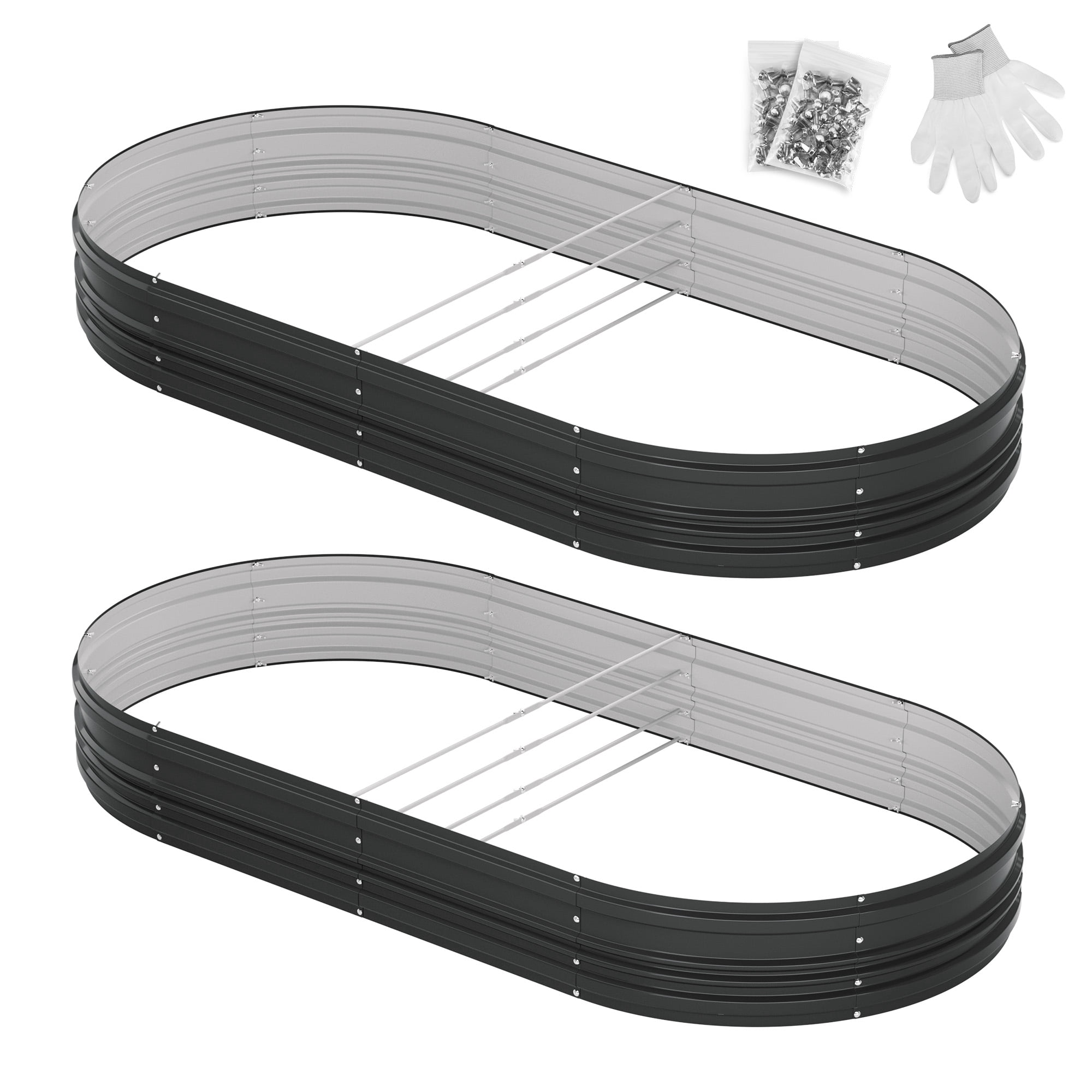 WORKPRO 2-Pack Galvanized Raised Garden Bed, 8 x 4 x 1 ft Outdoor Garden Planter Box, Black