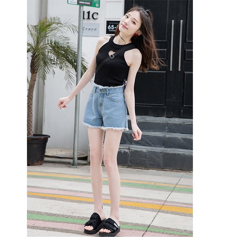 High-waisted Wide-leg Denim Shorts 
