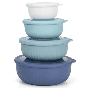GPED 8-Piece Plastic Nesting Mixing Bowls with Lids, Blue