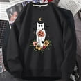 thumbnail image 3 of Sudadera con capucha de manga larga para mujer, suéter con estampado de gato escalofriante y Pumkin, con cuello redondo, para Halloween y otoño, 3 of 3