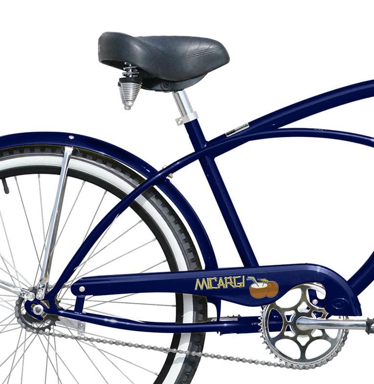 WonderWheels 26" Beach Cruiser Coaster Brake Stainless Steel Spokes One Piece Crank Alloy Black Rims 36H White Wall Tire W/ Fenders - Dark Blue/Black