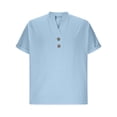 thumbnail image 4 of COSFO V Neck Mens Shirts Casual Short Sleeve Blue Cotton Linen Basic Tops Summer Button Regular Fit Mens Classic T-Shirt, 4 of 8