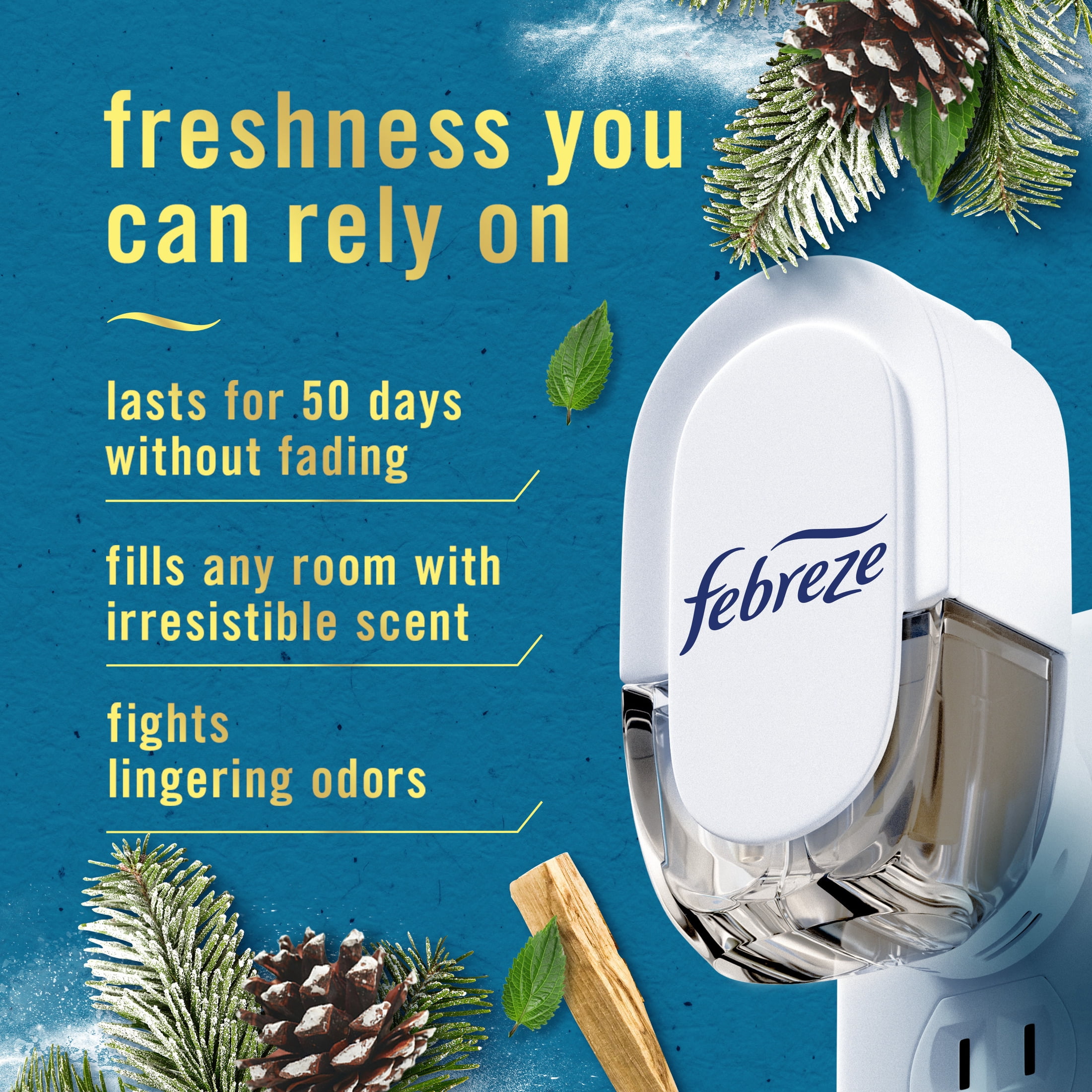 (6 pack) Febreze Plug In Air Freshener, Odor-Fighting Scented Oil Refill, Serene Snowfall, 2 Refill