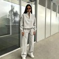 thumbnail image 5 of Womens Sweatsuits 2 Piece Set Half Zip Stand Collar Pullover & Straight Leg Pants Fall Lounge Sweatsuit Sets Casual Athletic Tracksuit Light Gray XXXL, 5 of 5