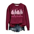 thumbnail image 4 of Black and Friday Deals pimelu Christmas Sweater Clearance Merry Christmas Womens Sweatshirt Trendy Pink Christmas Tree Graphics Print Shirts Xmas Girls Plus Size Long Sleeve Crewneck Pullover Top, 4 of 4