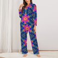 thumbnail image 2 of KLL Bright Turtles Print Women's Long Sleeve Pajamas with Pants Sleepwear Loungewear 2 Set-Medium, 2 of 7
