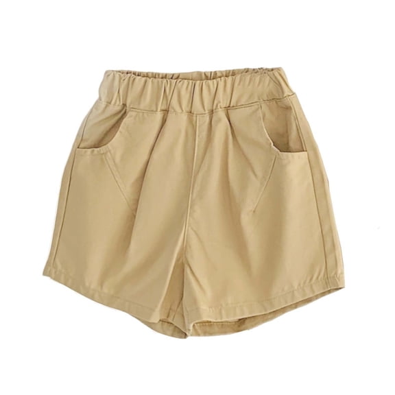 MGDXOX Girls Casual Twill Shorts Elastic Waist Loose Solid Color Shorts with Side Pockets Soft Lightweight Bottoms for Summer Daily Wear and Outdoor Activities Khaki 4 Years