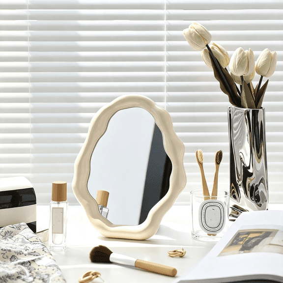 XIBUFE Cloud Makeup Mirrors for Desk,Tabletop Vanity Mirror Hanging Wall Mirrors Desk Mirror with Adjustable Bracket Decor Aesthetic Mirrors for Office Living Room Bedroom (White)