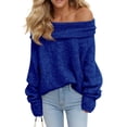 thumbnail image 2 of Long Sleeve Women's Off Shoulder Sweater Oversized Ribbed Knit Fall Tunic Pullover Top Cold Shoulder Pullover, 2 of 6