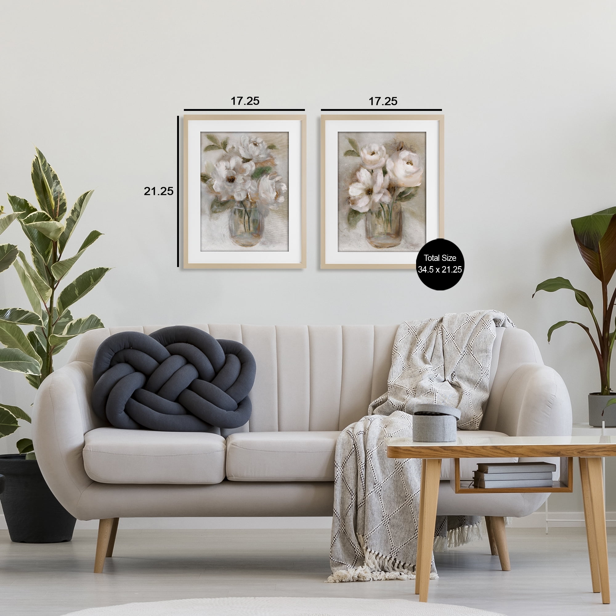 Stupell Industries Brushed White & Beige Roses 2 Piece Birch Framed Print Under Glass Set, design by Nan