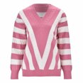thumbnail image 1 of Gibobby Sueter para mujer invierno punto Suéter de contraste a con cuello en V para mujer, moda de otoño e invierno, informal de punto superior e inferior(Rosa caliente,Talla única), 1 of 5