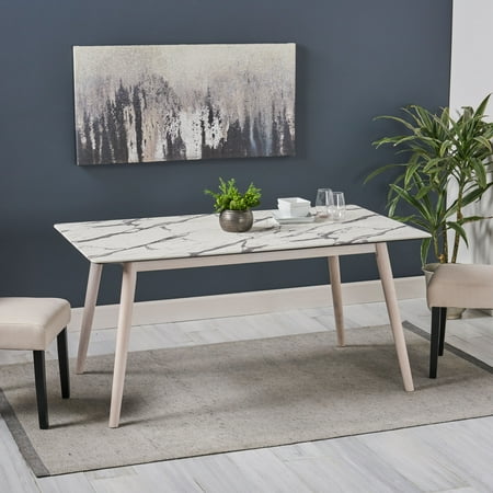 Iron Kitchen Table Riley Modern Dining Table with Iron Frame and Rubberwood Table Top, Versilia Finish and White Wash ()