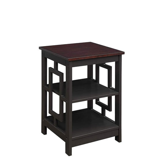 Square End Table With Shelves - Southweatern Style, 3 Tier Storage, Espresso Finish, Living Room Accent Table