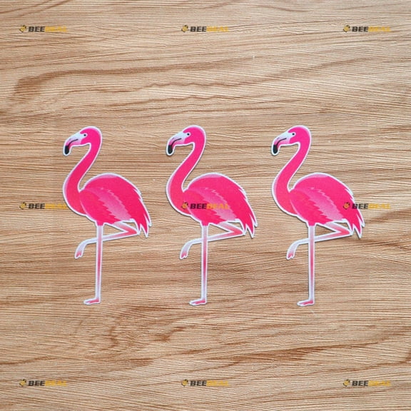 Pink Flamingo Bird Sticker Decal Vinyl Florida Hawaii - 3 Pack Reflective 4" - For Car Boat Laptop Cup