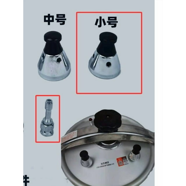 Miangastore 1 Set Pressure Cooker Valve Replacement Accessory, featuring an explosion-proof safety valve and steam release valve parts. The set includes stainless steel and plastic components in assorted colors, designed for precise pressure control and safe cooking. The valves are shown alongside a pressure cooker lid with installed components, highlighting their functionality and compatibility.