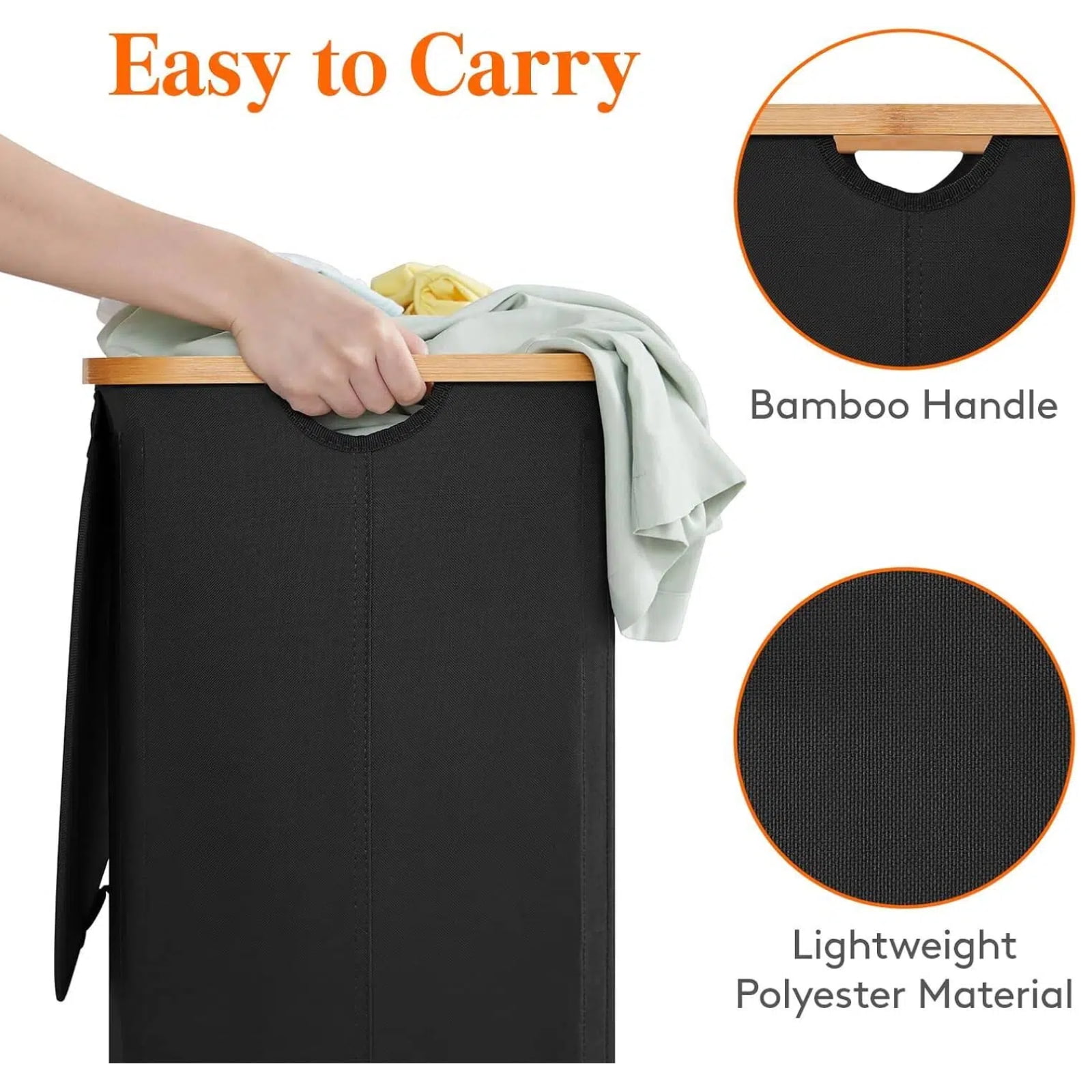 Slim Laundry Hamper with Lid and Wheels, 110L Large Collapsible Laundry Basket, Clothes Hamper with Bag Removable Easy to Carry, Dirty Hampers for Bedroom, Bathroom, Laundry Room-Black