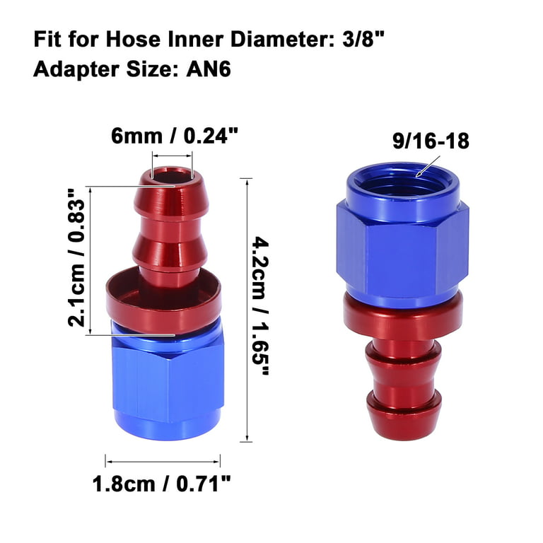 2pcs Red Blue 6061 Aluminum Alloy AN6 Straight Push Lock Hose Fitting End  Adapter for Fuel Oil Hose Line 