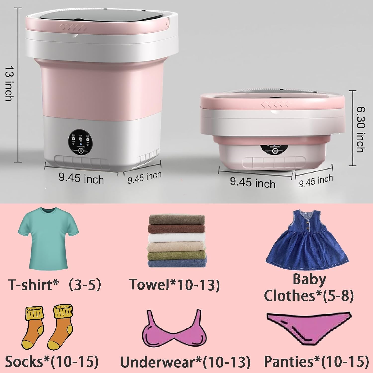 Daretodo Portable Washing Machine, 13L High-Capacity for Underwear, Baby Clothes and Socks,Complimentary drain basket and drain pipe,for family, apartment, travel, dormitory