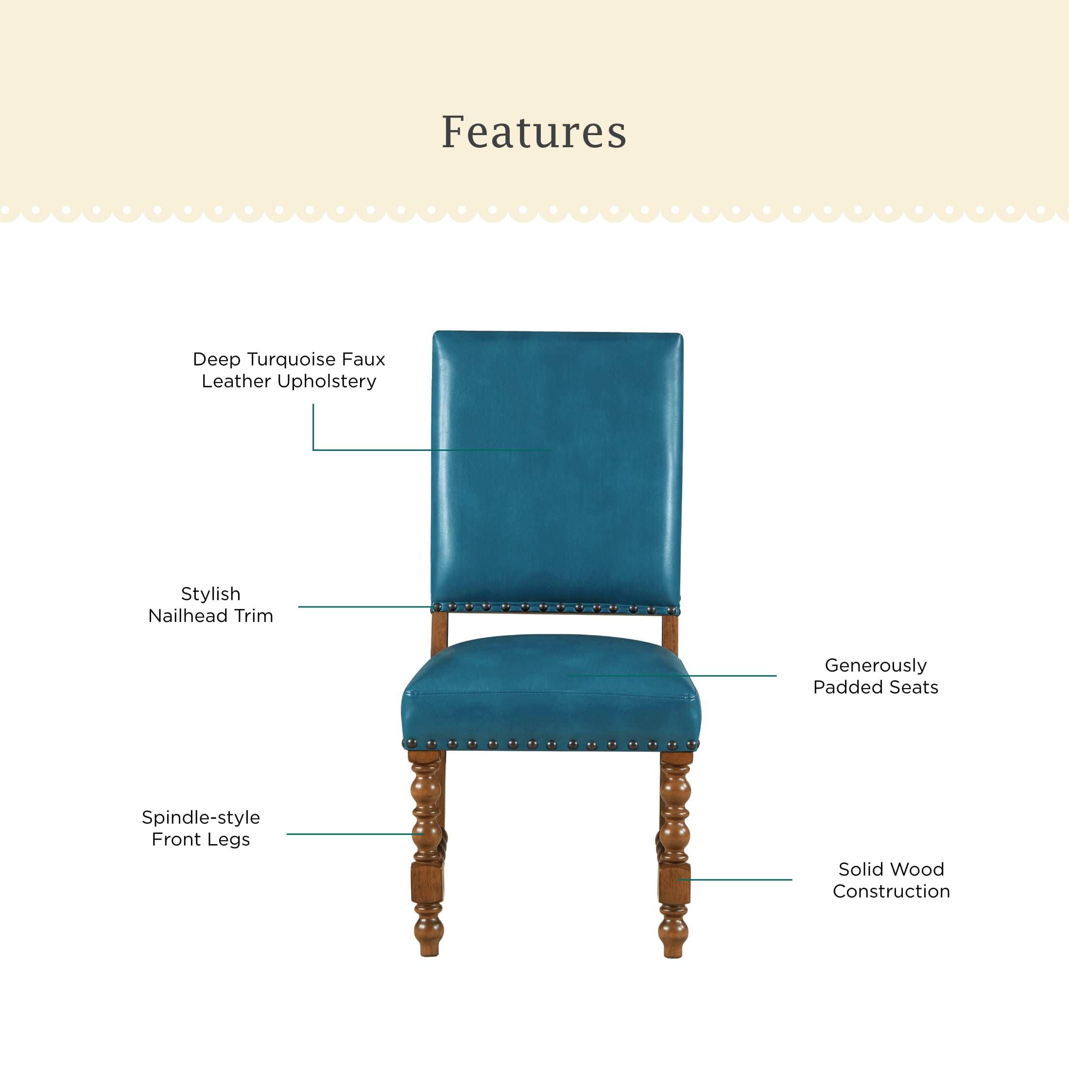 The Pioneer Woman Harper Faux Leather Dining Chairs, Turquoise, Set of 2