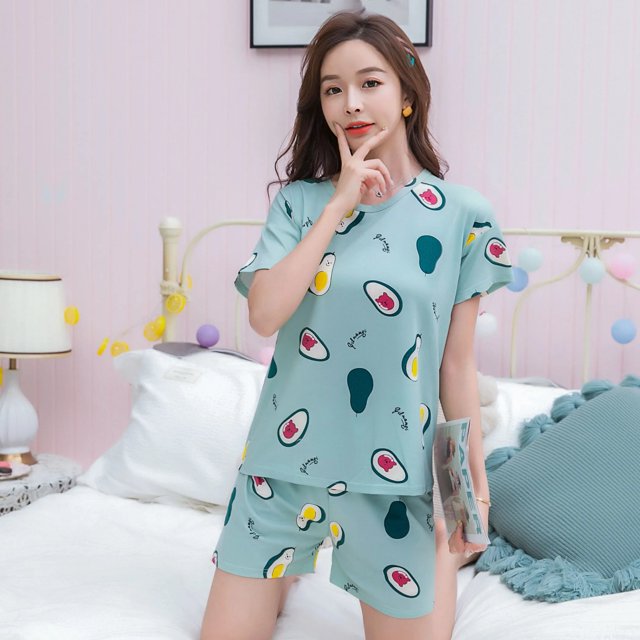 Yeebooter-Conjunto de pijama con estampado de dibujos animados para Mujer, ropa de dormir bonita de manga corta, chándal de ocio para el hogar, Verano
