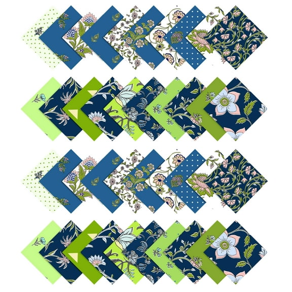 Soimoi Florals Print Precut 5-inch Cotton Fabric Quilting Squares Charm Pack DIY Patchwork Sewing Craft-Blue