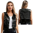 thumbnail image 5 of Eandarui Women's Sparkly Sequin Open Front Vest Top Fringe Sleeveless Cowgirl Waistcoat Cardigan Black L, 5 of 6