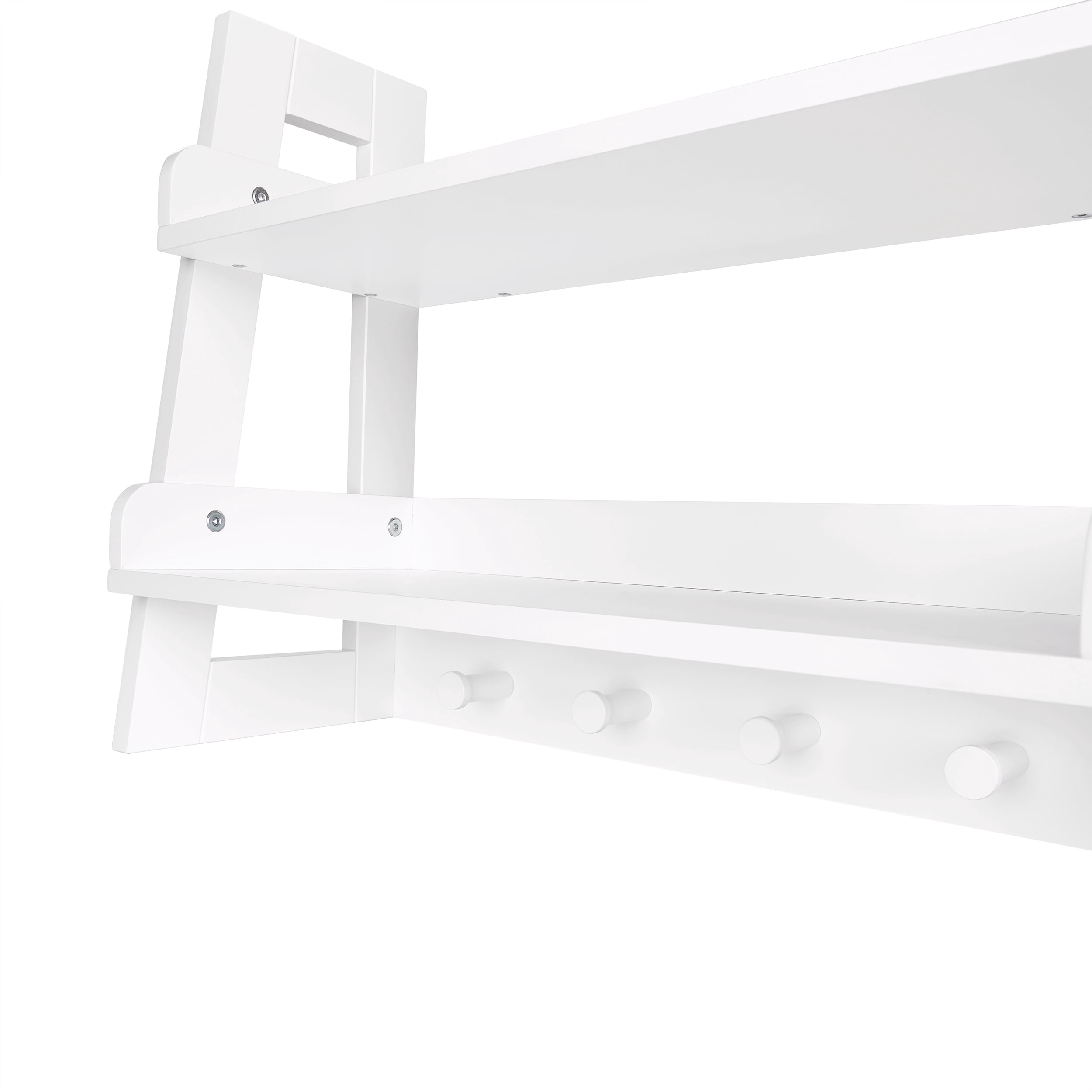 RiverRidge Amery 2-Tier Bathroom Ladder Shelf with Open Storage and Towel Hooks - White