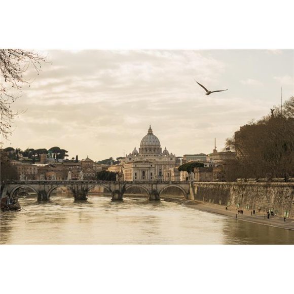St. Peters Basilica & River Tiber - Rome Lazio Italy Poster Print - 18 x 12 in.