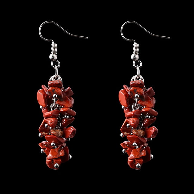 Xiao Hua Pendientes de piedra natural personalizados, pendientes largos colgantes con borlas de piedra natural irregulares (rojo intenso)