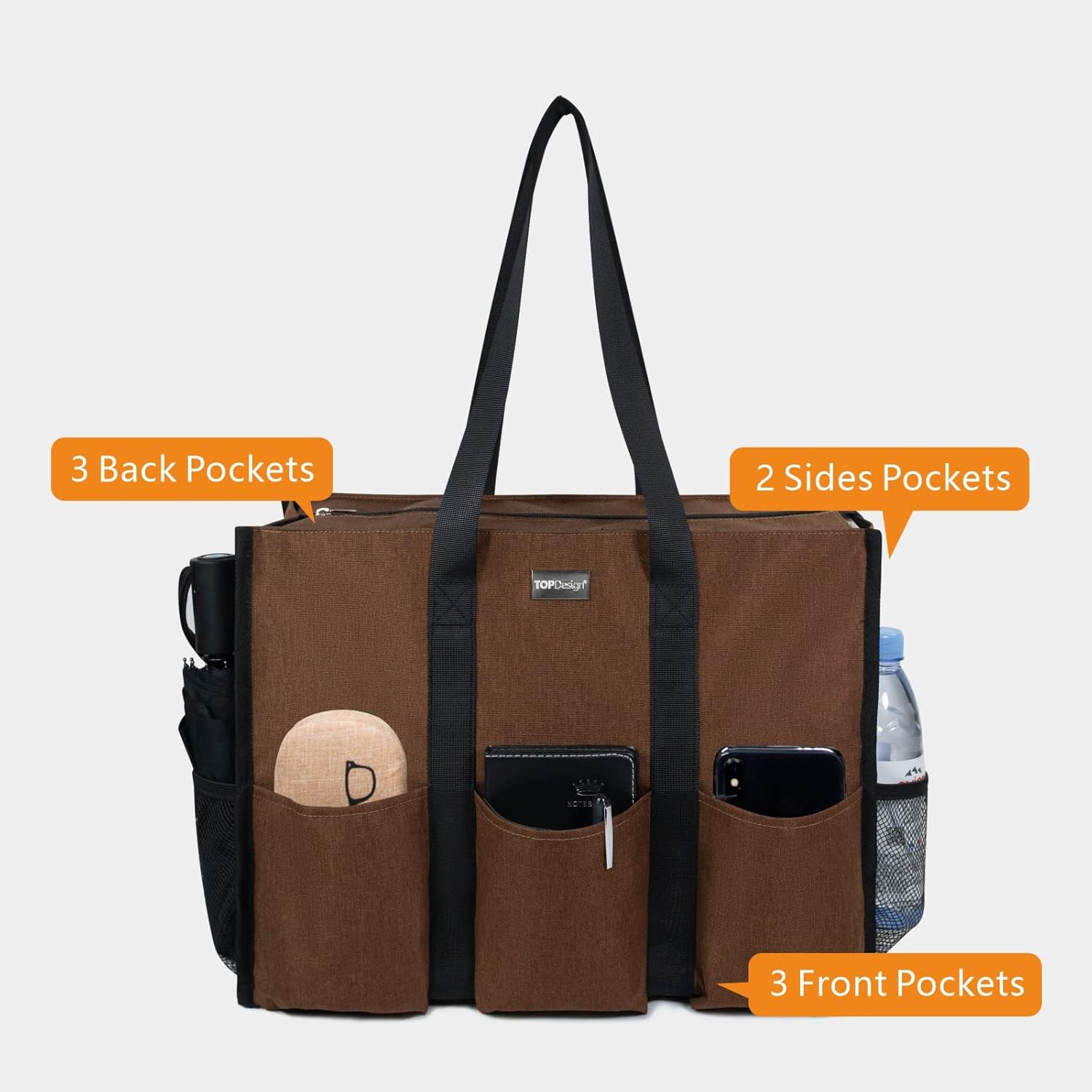 Utility Water Resistant Tote Bag with 13 Exterior & Interior