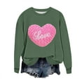 thumbnail image 2 of Women's Valentines Sweatshirt Long Sleeve Glitter Heart Print Crewneck Pullover Top for Romantic Dates Olive Green-1 S, 2 of 5