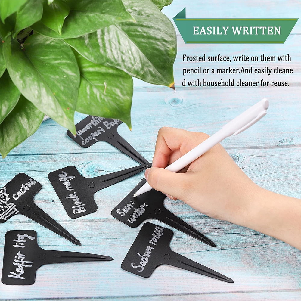 Plastic Plant Tags Waterproof Nursery T-Type Plant Sign Tags Yiran 50 Pcs Black Plant Labels with Garden Marker Pen 2.36 x 3.94
