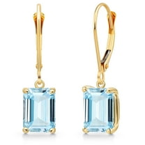 Gem Stone King 14K Yellow Gold Sky Blue Aquamarine Earrings for Women | 2.80 Cttw | Gemstone March Birthstone | Octagon 8X6MM