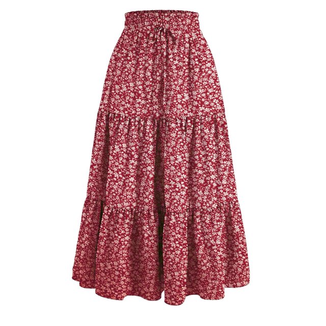 Floral Ruffle Layered Hem Drawstring Skirt Casual Skirt For Spring Summer Women's Clothing