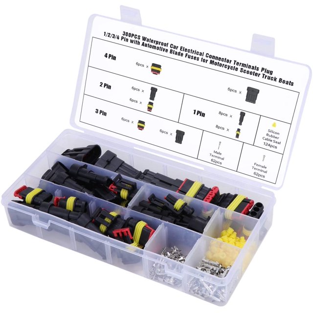 300 Uds 1/2/3/4 Pin macho/hembra juego de conectores eléctricos de coche impermeables con fusibles de cuchilla automotrices