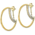 thumbnail image 2 of 14k Yellow Gold Polished Crystals by Swarovski Hoop with Chain Earrings - 32.5mm- Made In Italy, 2 of 6