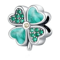 925 Sterling Silver Charm for Bracelets Green 4-Leaf Lucky Clover Bead Charms Women Bracelet Charm