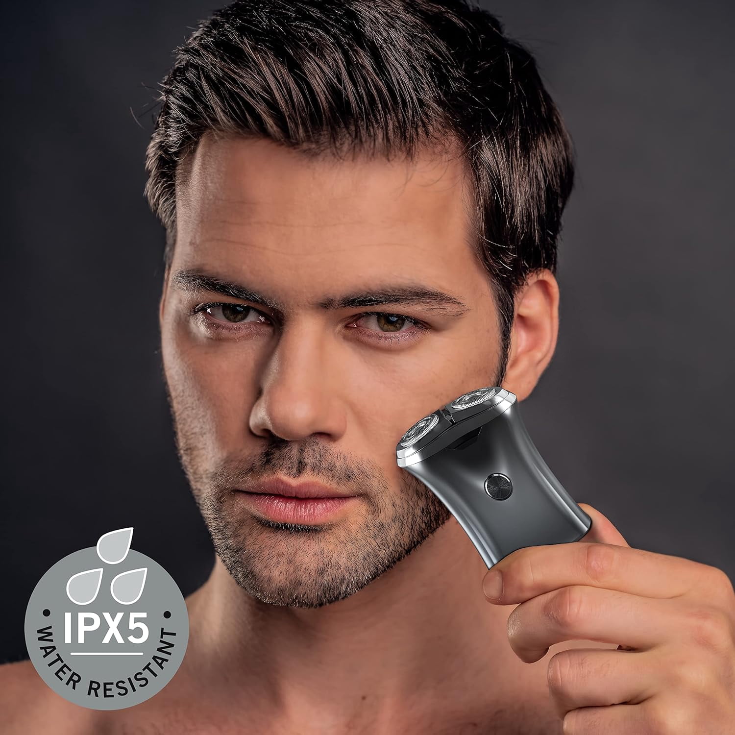 PERRY ELLIS Cordless Dual Rotary Electric Shaver, Rechargeable Shaver for Men w/ Protective Cap, Silver
