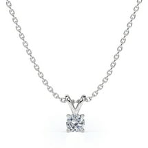 Classic Round Brilliant Cut Diamond Solitaire Pendant Necklace in 18K White Gold Plating over Silver