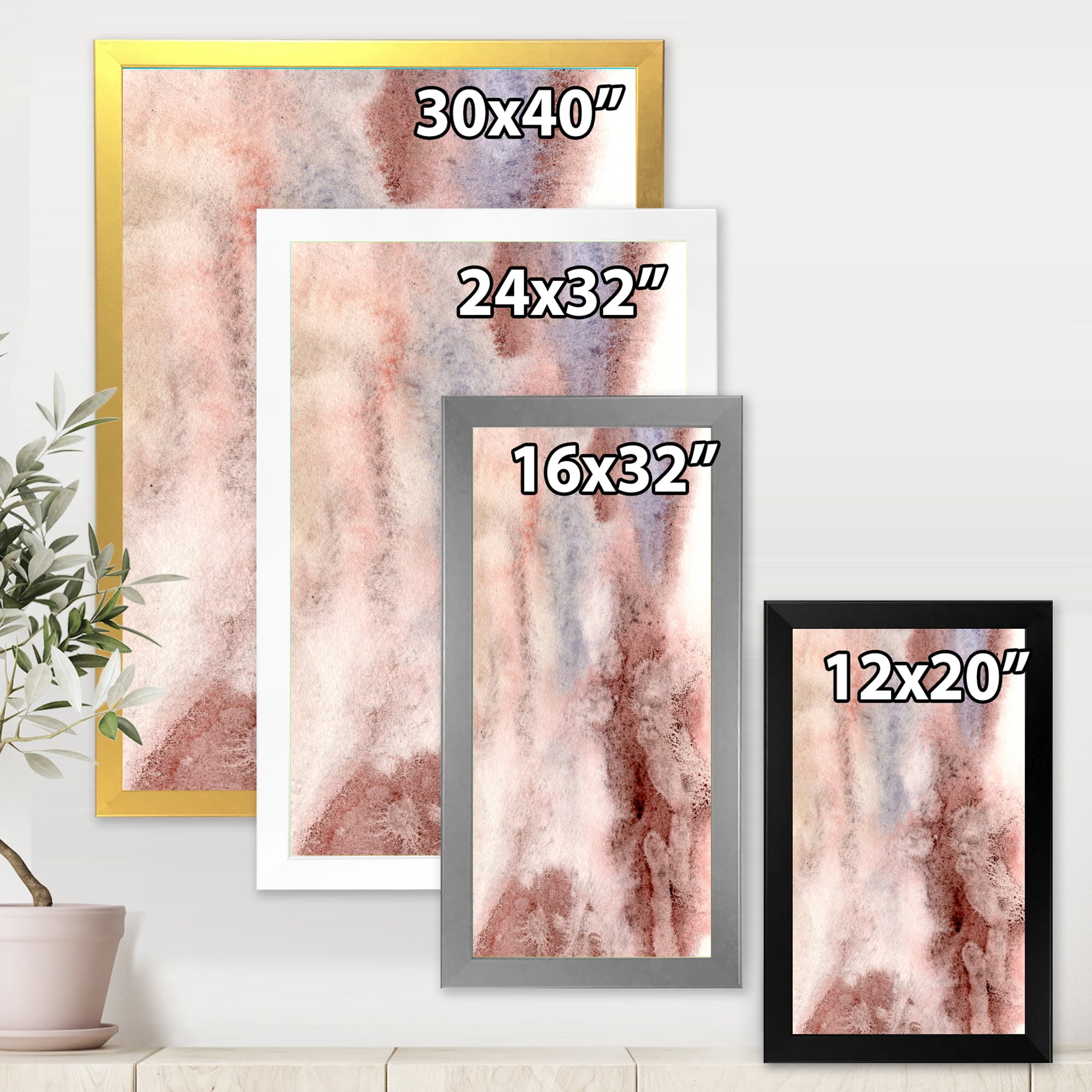 Designart 'Pastel Abstract With Pink Blue and Dark Red Spots' Modern Framed Art Print