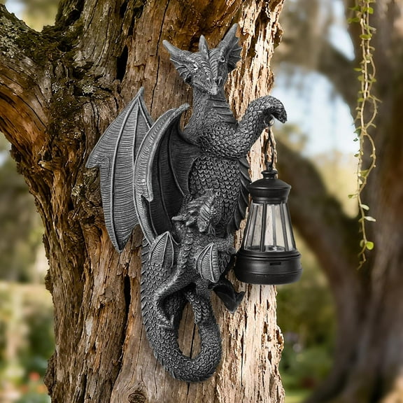 OPVM-Solar Garden Decor Dragon Tree Hugger Garden Statues Lawn Ornaments for Outside Balcony Yard Whimsical Art Outdoor,Medieval Fantasy Halloween Decor