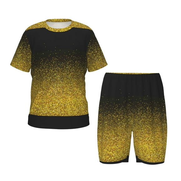 Balery Gold Glitter Gradient Conjunto de Pijama Infantil de Manga Corta con Estampado – Ropa de Dormir de Algodón Suave-X-Large