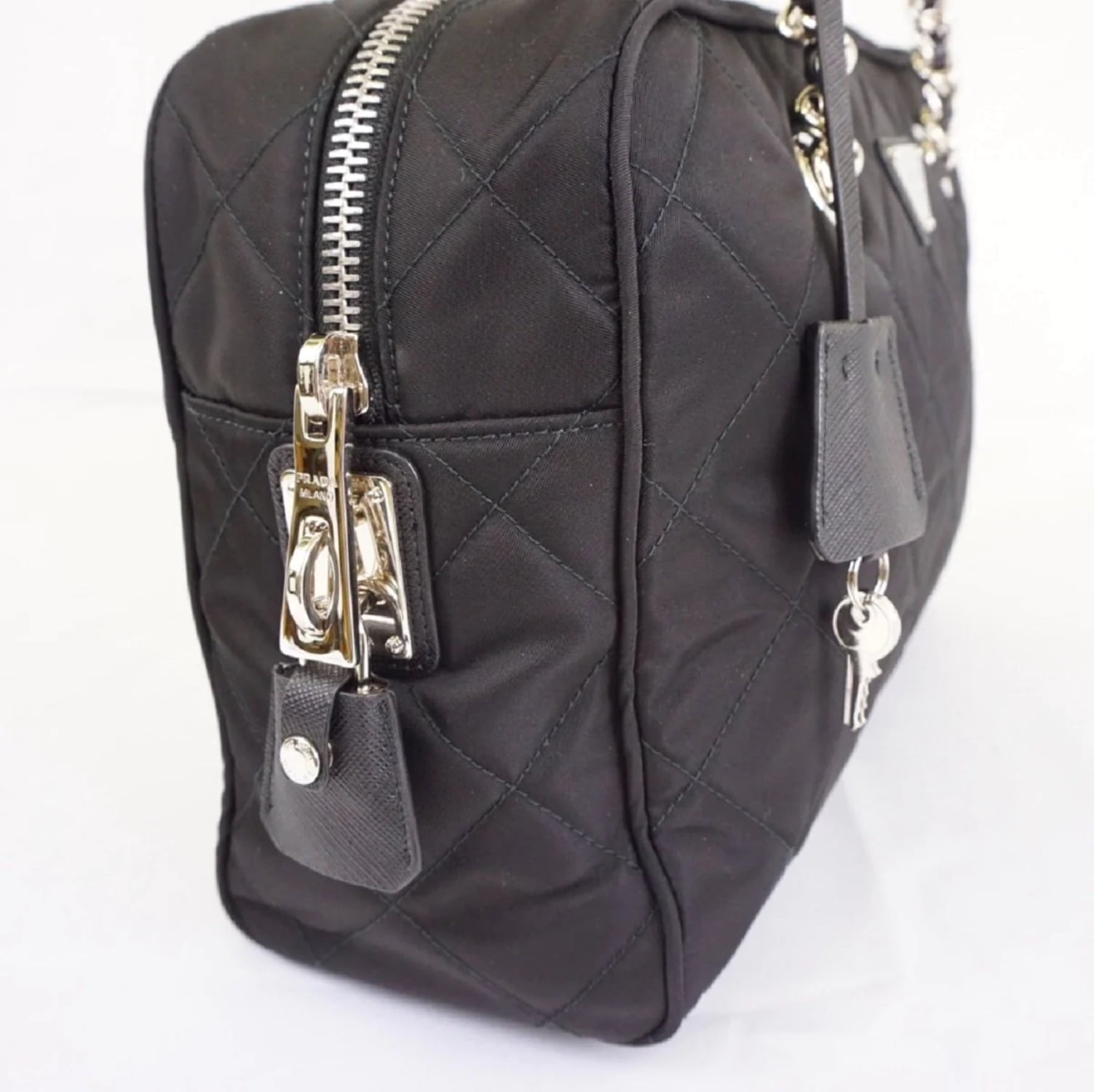 Prada Black Tessuto Nylon Quilted Small Shoulder Handbag 1BB072 – Queen Bee  of Beverly Hills